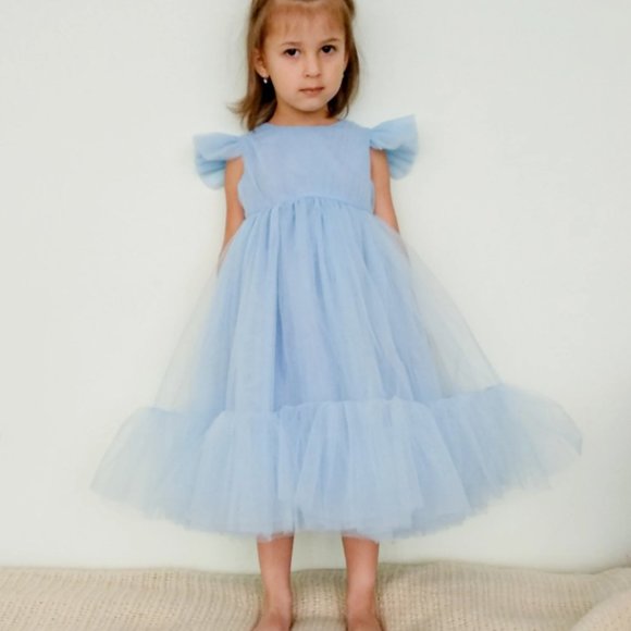 EUC Handmade by Ntyravska Design Light Blue Tulle Cap Sleeve Dress - Picture 3 of 5